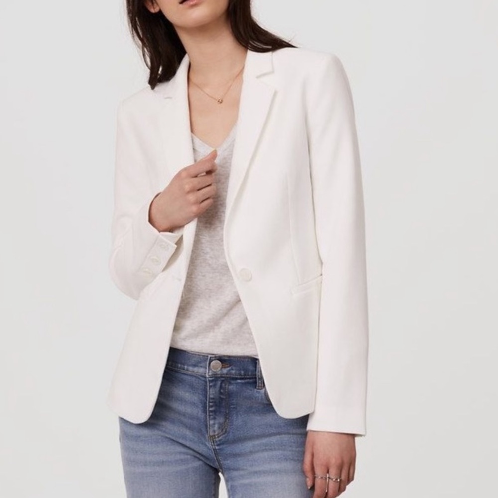 LOFT Solid White Blazer Petite